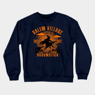 Salem Village Broomstick Vintage Spooky Halloween Design Crewneck Sweatshirt